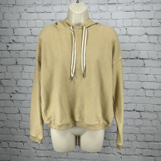 NWT Aerie Muted Yellow Cotton Hooded Ribbed Longsleeve Sweater Size Small S