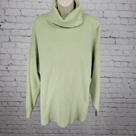 Free People Green Knit Oversized Pullover Turtleneck Sweater Size Medium M