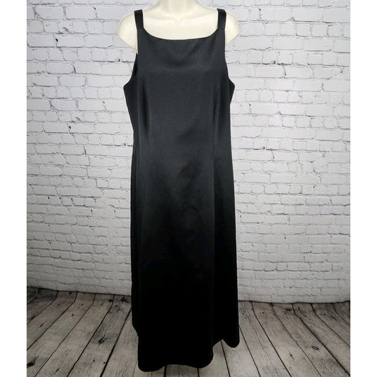 VTG Betsy & Adam Black Satin Strappy Lined Classic Sheath Maxi Dress USA 16W