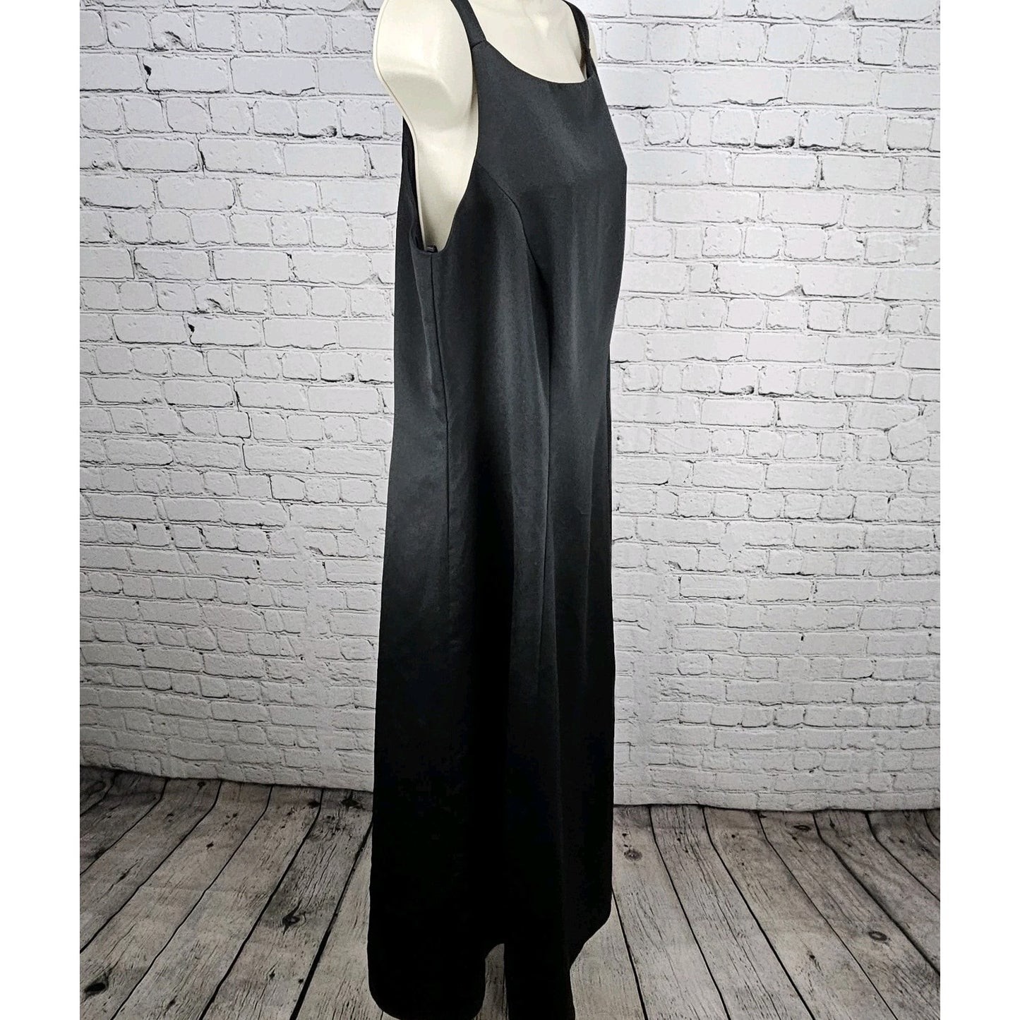 VTG Betsy & Adam Black Satin Strappy Lined Classic Sheath Maxi Dress USA 16W