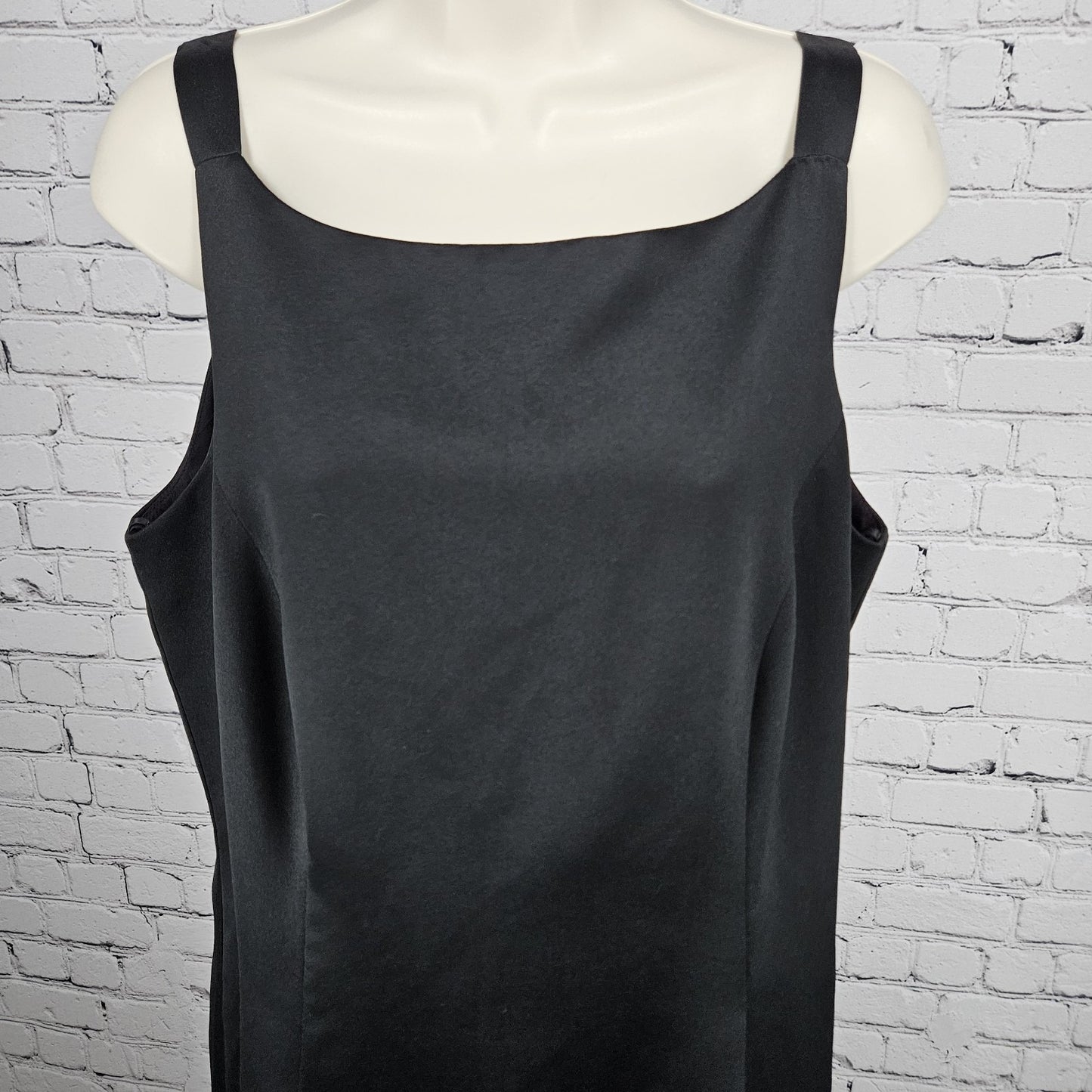 VTG Betsy & Adam Black Satin Strappy Lined Classic Sheath Maxi Dress USA 16W