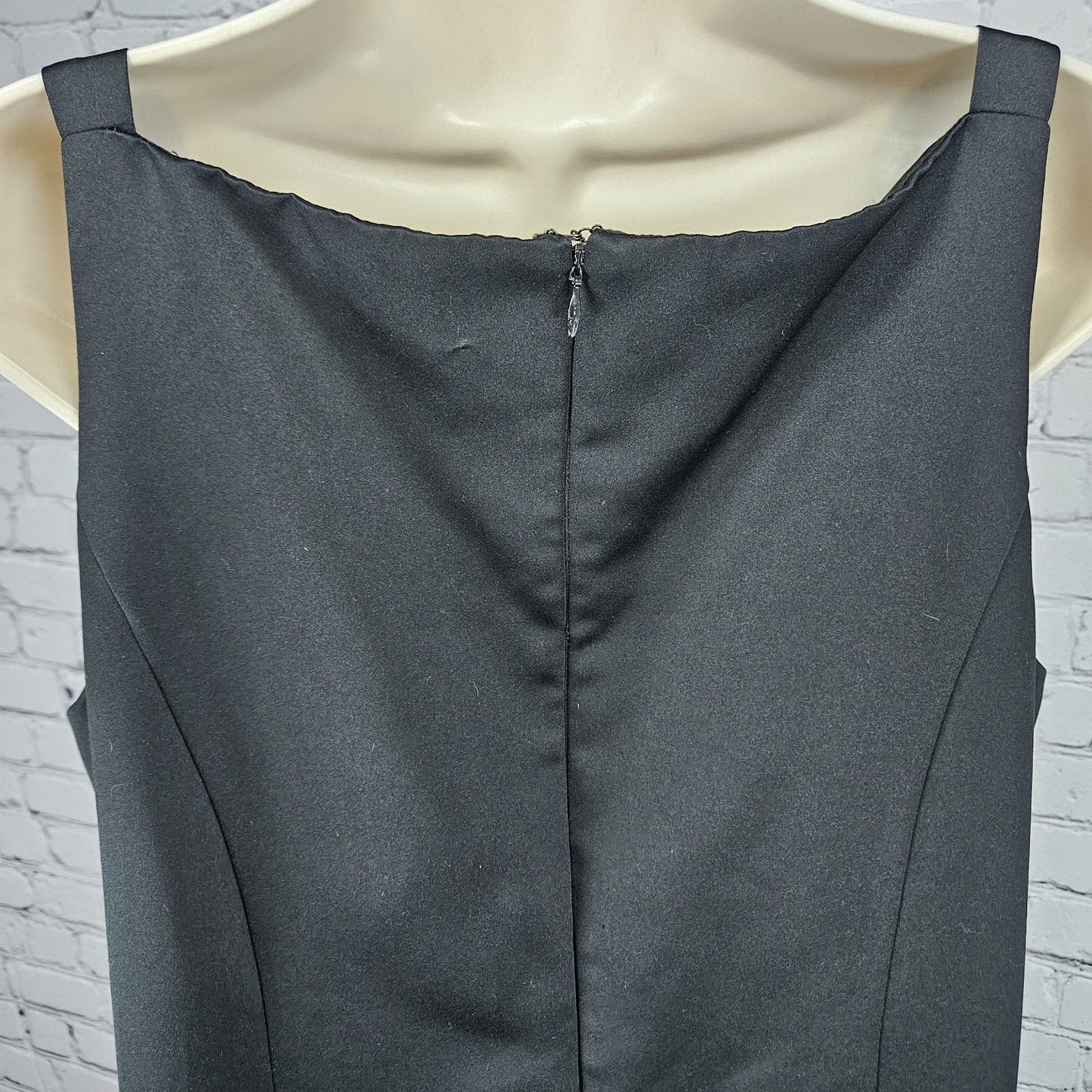 VTG Betsy & Adam Black Satin Strappy Lined Classic Sheath Maxi Dress USA 16W