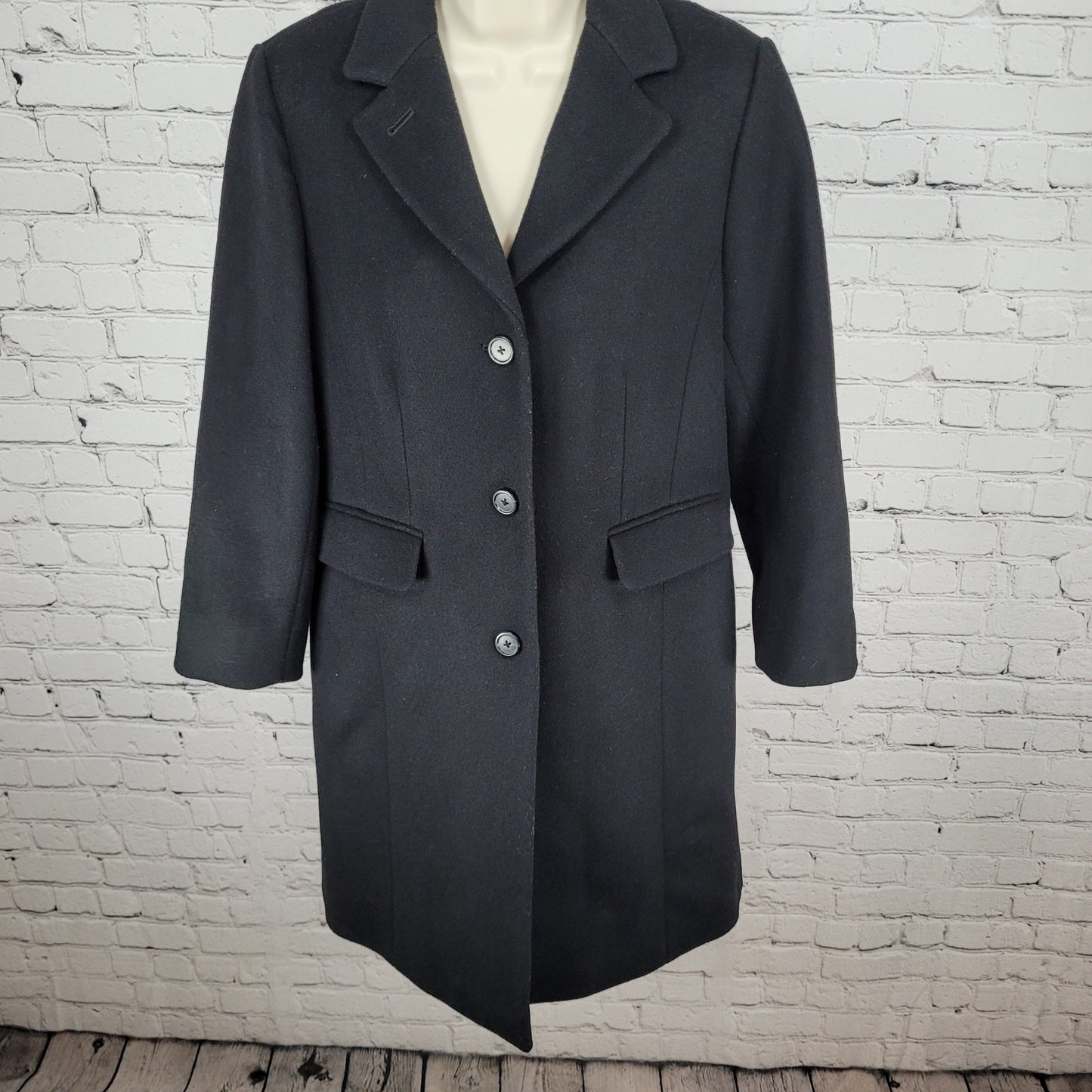 J.CREW Black Wool Cashmere Buttoned Lined Vented Inner Pocket Over Coat Size 6
