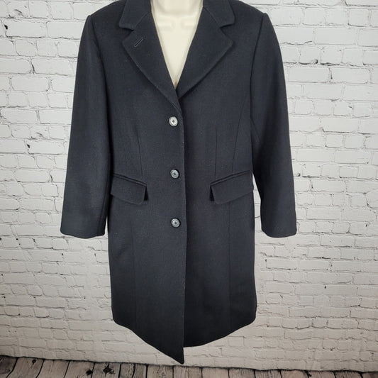 J.CREW Black Wool Cashmere Buttoned Lined Vented Inner Pocket Over Coat Size 6