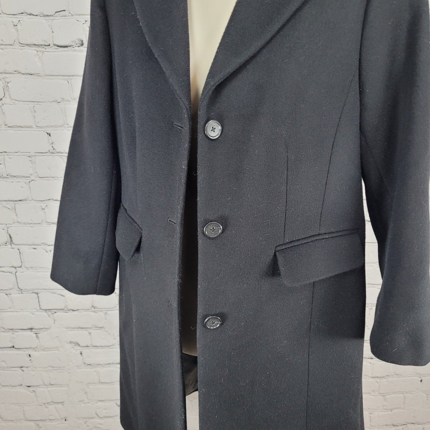 J.CREW Black Wool Cashmere Buttoned Lined Vented Inner Pocket Over Coat Size 6