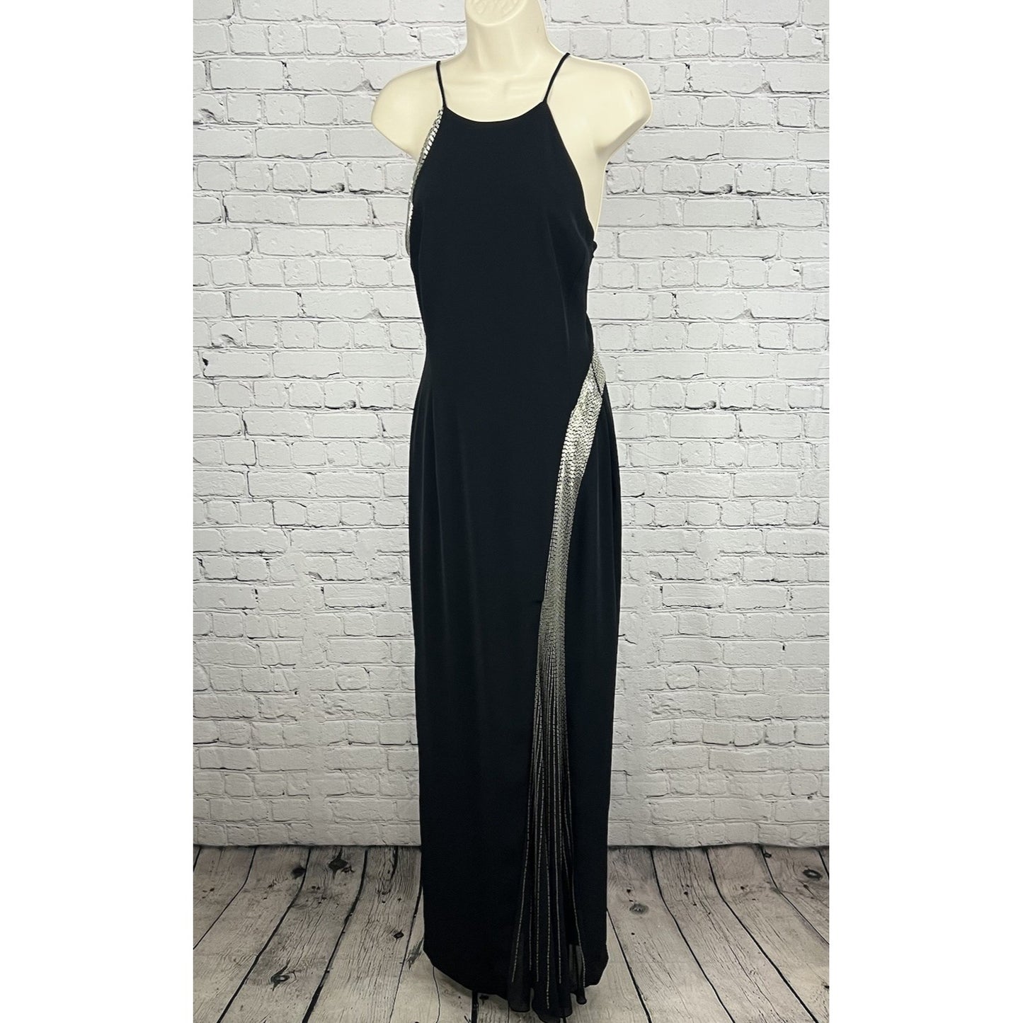 Jovani Black Beaded Strappy Back High Neck Long Formal #81120 Gown Dress 6