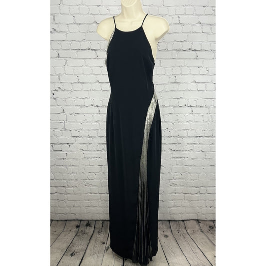 Jovani Black Beaded Strappy Back High Neck Long Formal #81120 Gown Dress 6