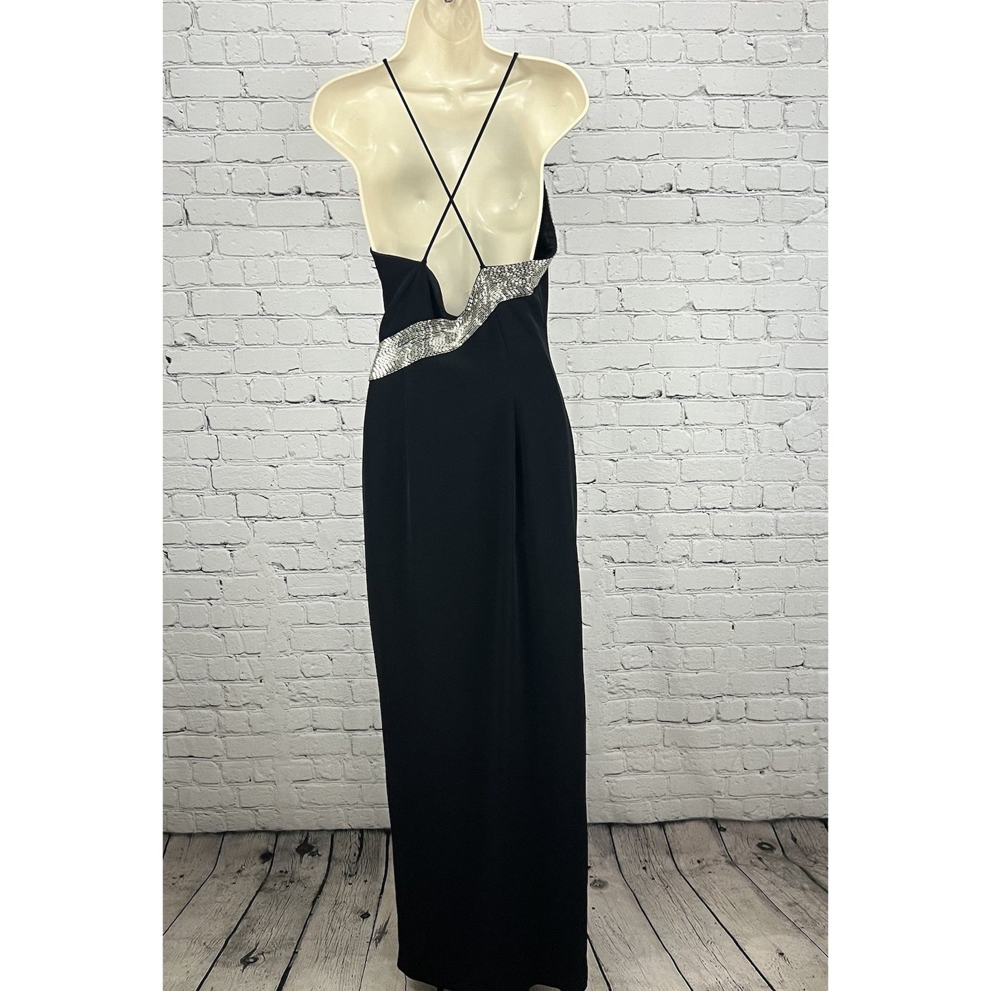 Jovani Black Beaded Strappy Back High Neck Long Formal #81120 Gown Dress 6