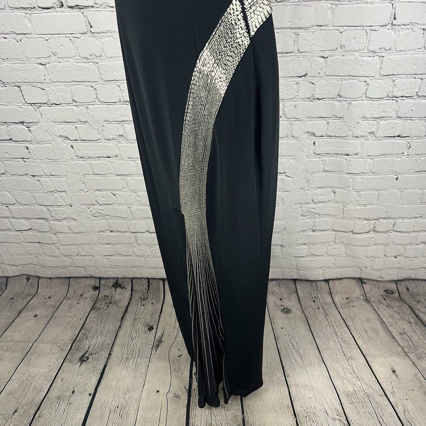 Jovani Black Beaded Strappy Back High Neck Long Formal #81120 Gown Dress 6