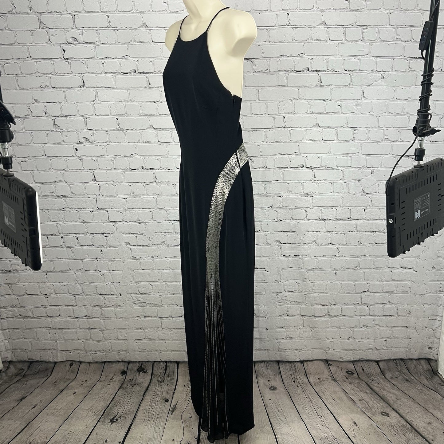 Jovani Black Beaded Strappy Back High Neck Long Formal #81120 Gown Dress 6