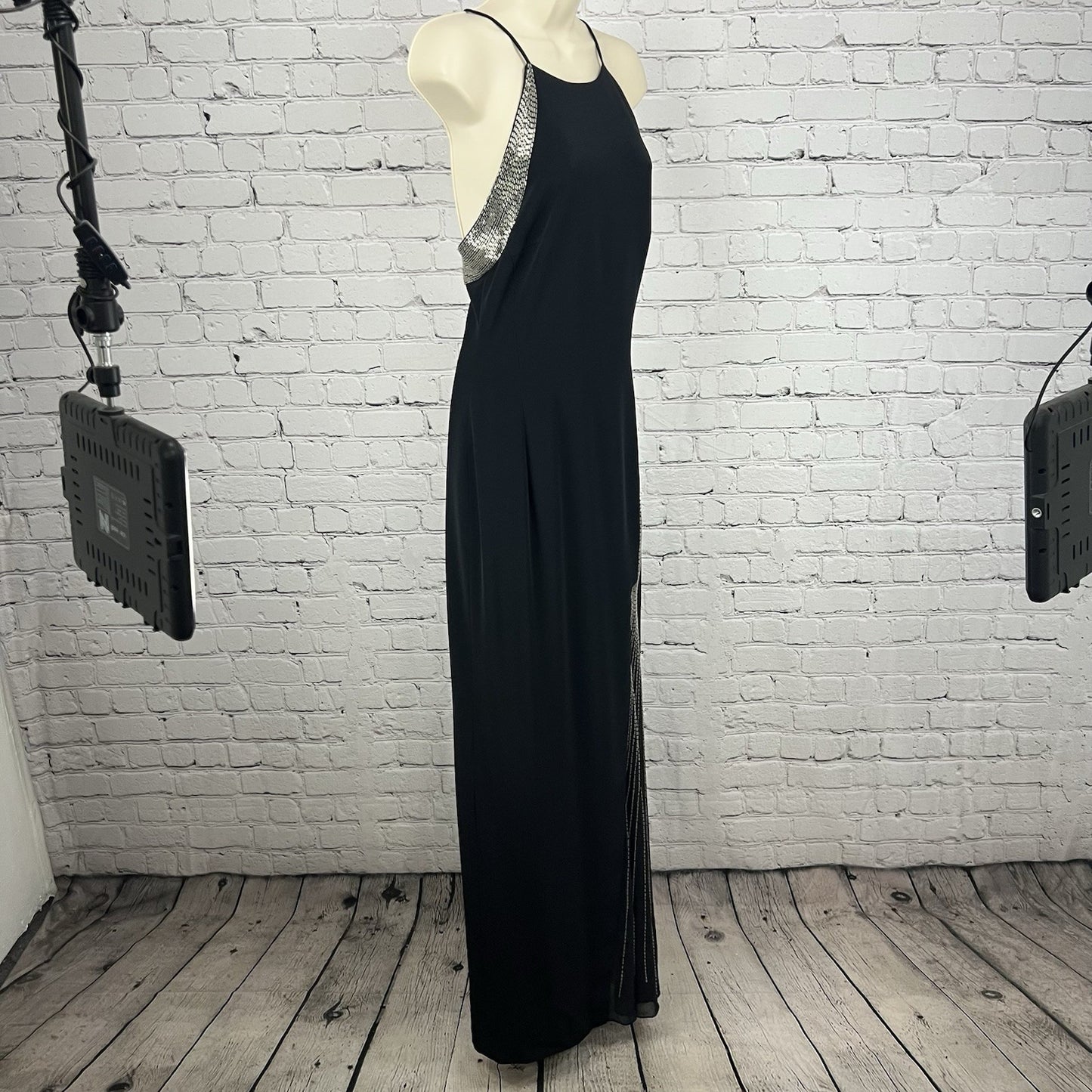 Jovani Black Beaded Strappy Back High Neck Long Formal #81120 Gown Dress 6