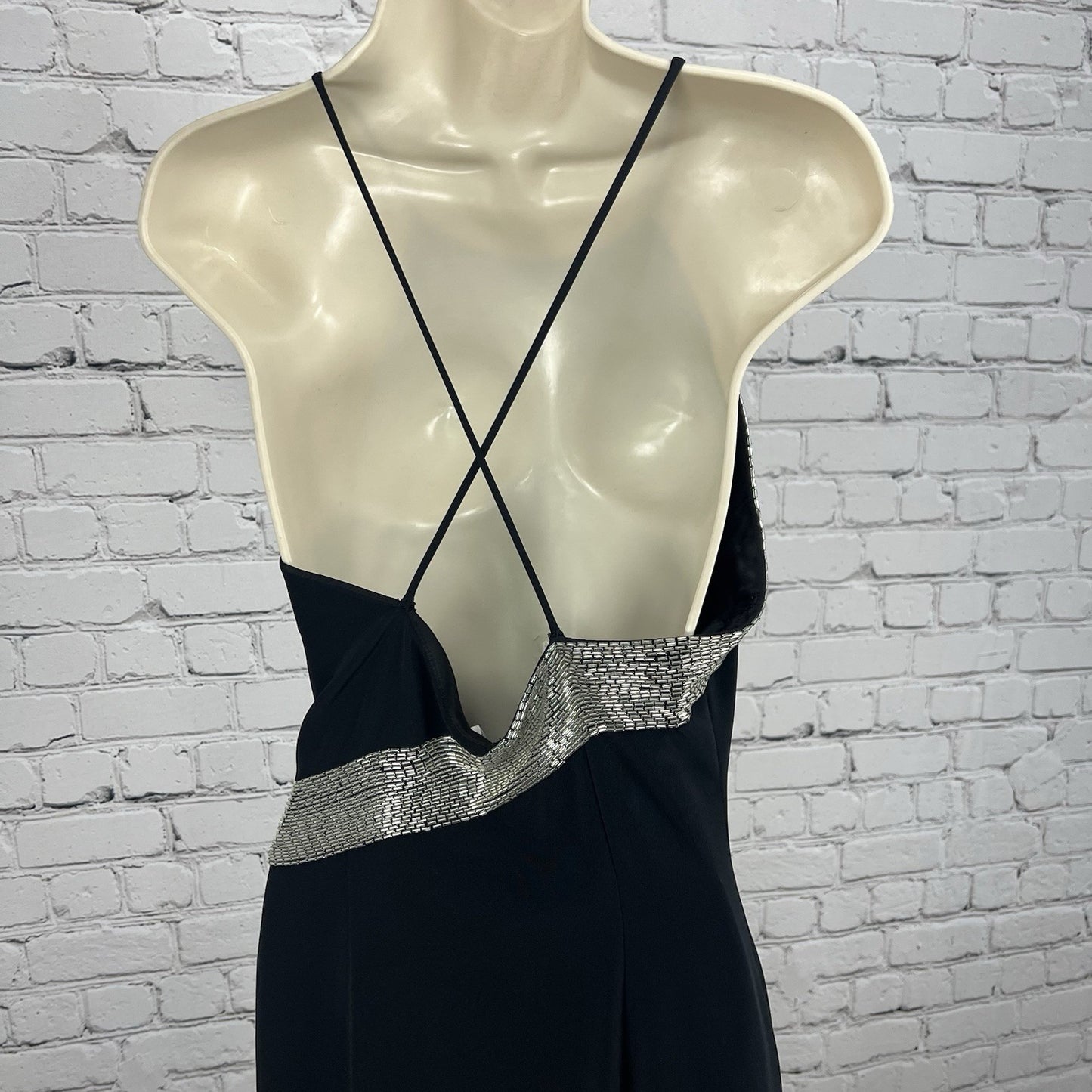 Jovani Black Beaded Strappy Back High Neck Long Formal #81120 Gown Dress 6