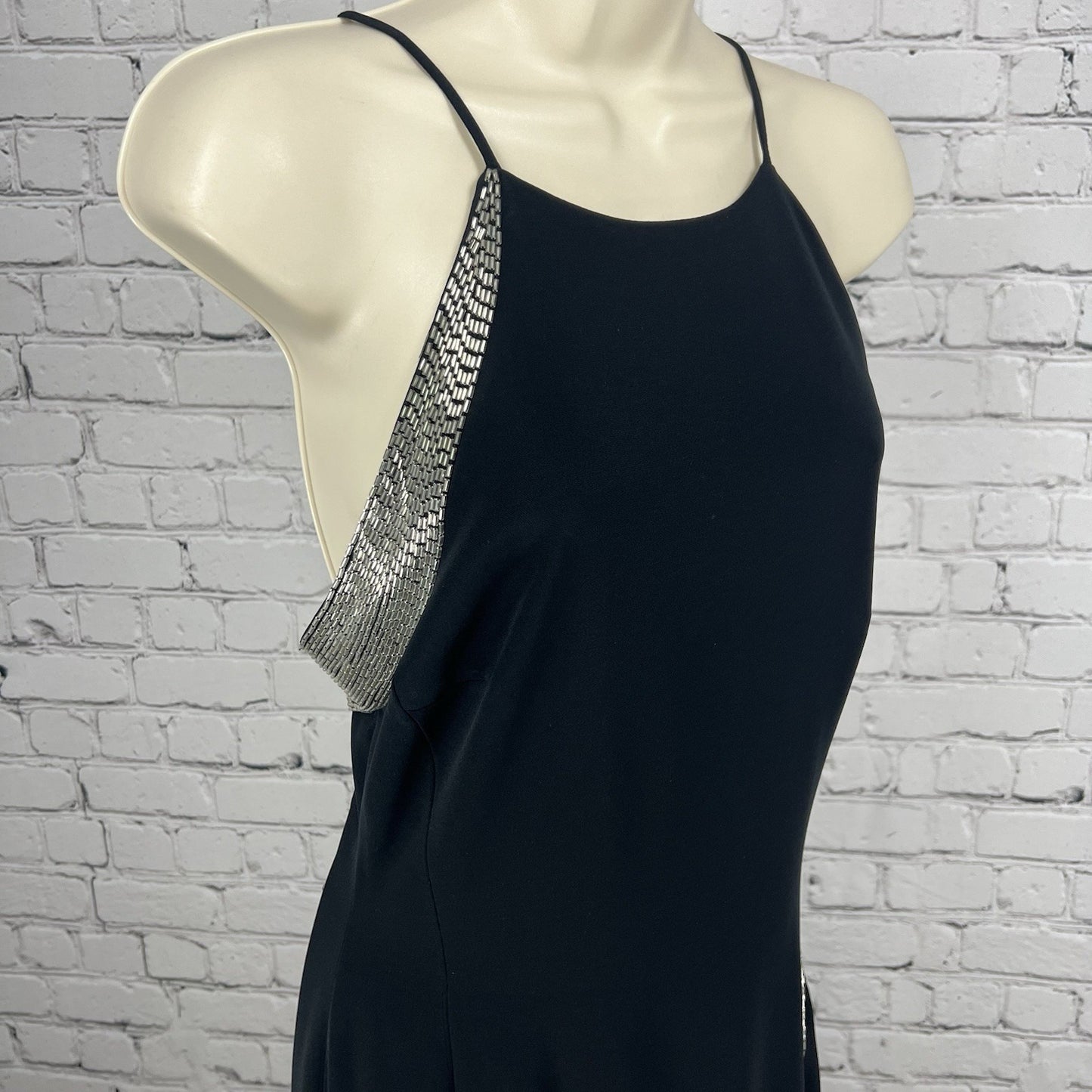 Jovani Black Beaded Strappy Back High Neck Long Formal #81120 Gown Dress 6