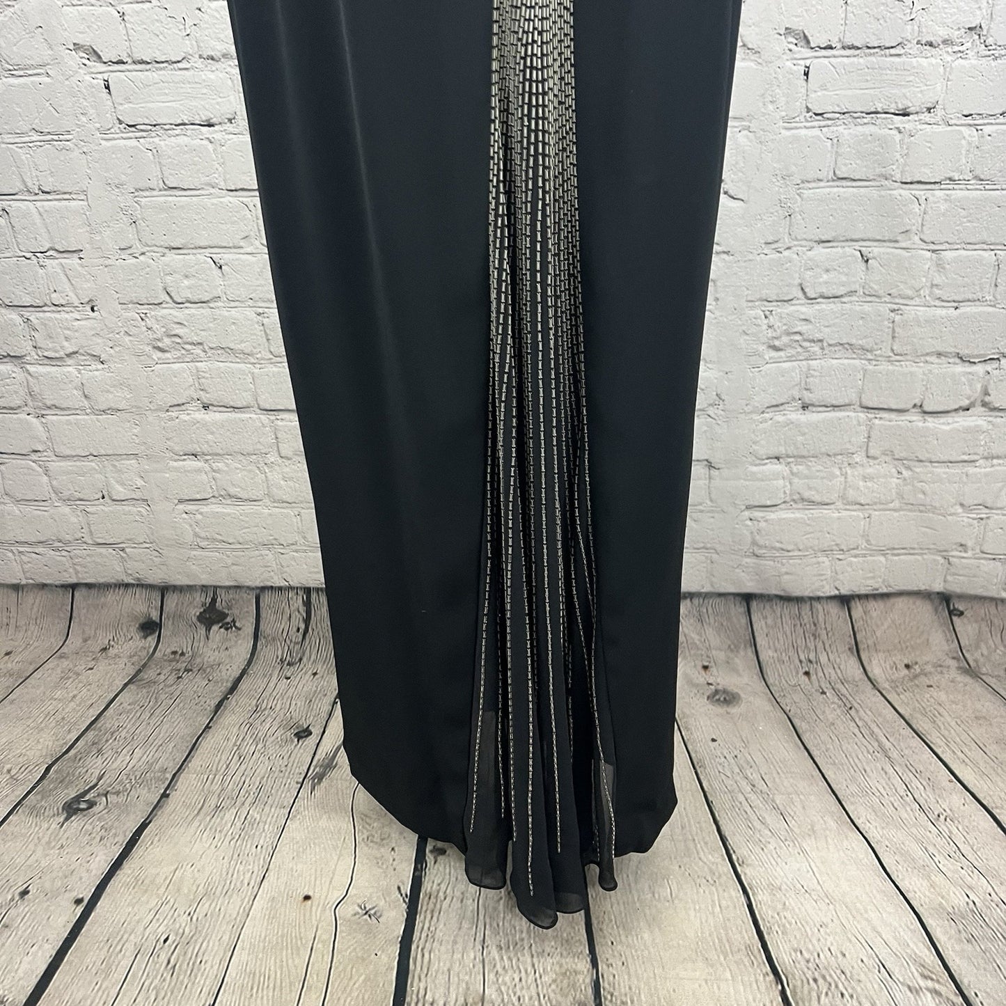 Jovani Black Beaded Strappy Back High Neck Long Formal #81120 Gown Dress 6