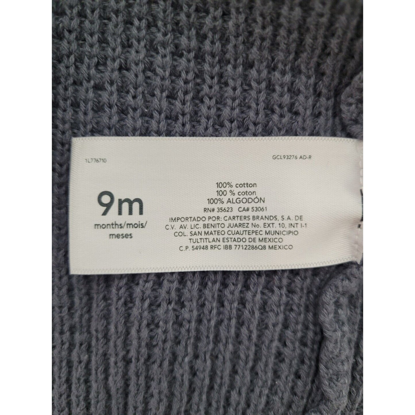 Carters Infant Animal Ear Hooded Long Sleeve Sweater Size 9 Month 100% Cotton