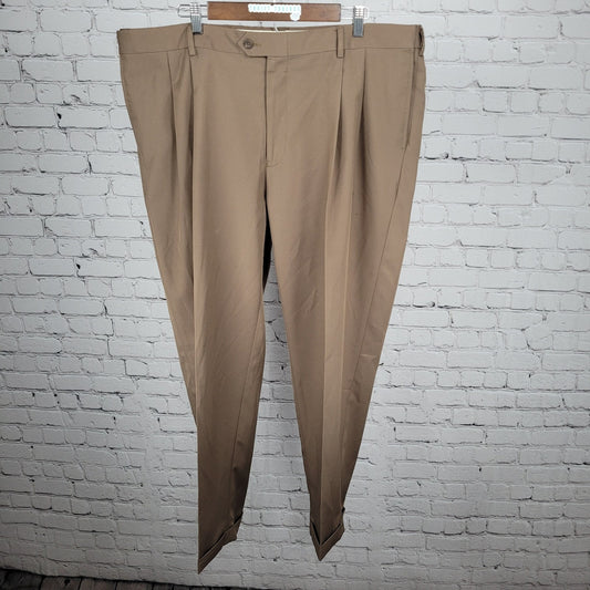 Jos A Bank Brown Traveler Stretch Waist Pleated Cuffed Dress Pants 42x30
