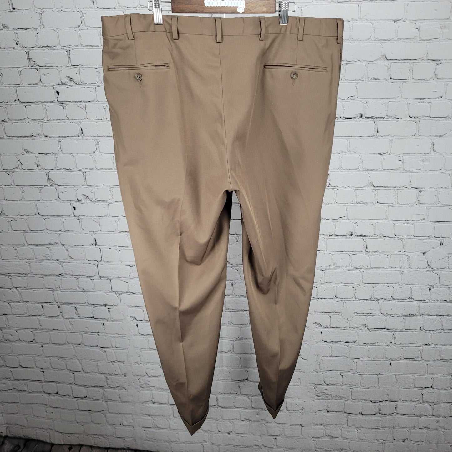 Jos A Bank Brown Traveler Stretch Waist Pleated Cuffed Dress Pants 42x30