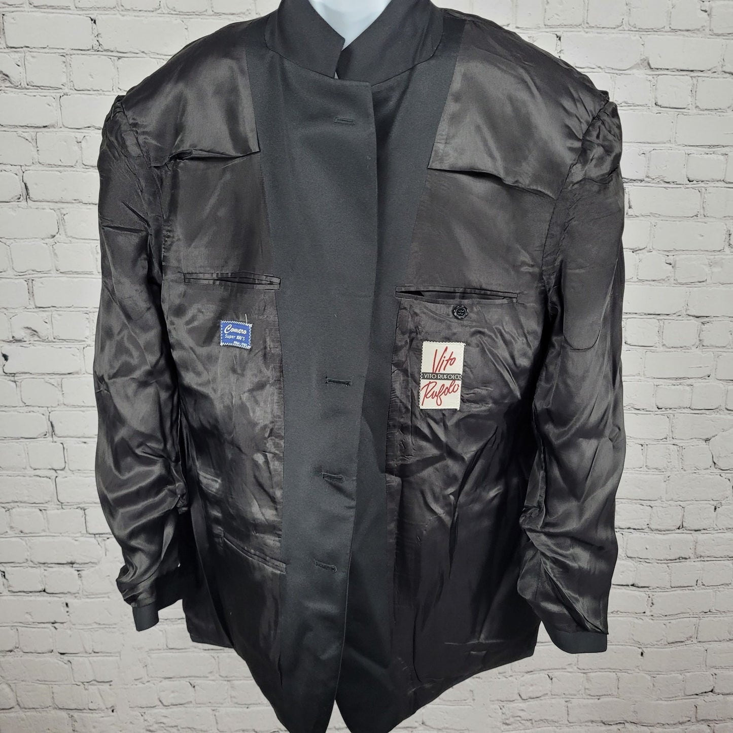 Vito Rufolo Black 100% Wool Comero Super 100's Tuxedo Suit Jacket Italy 44R