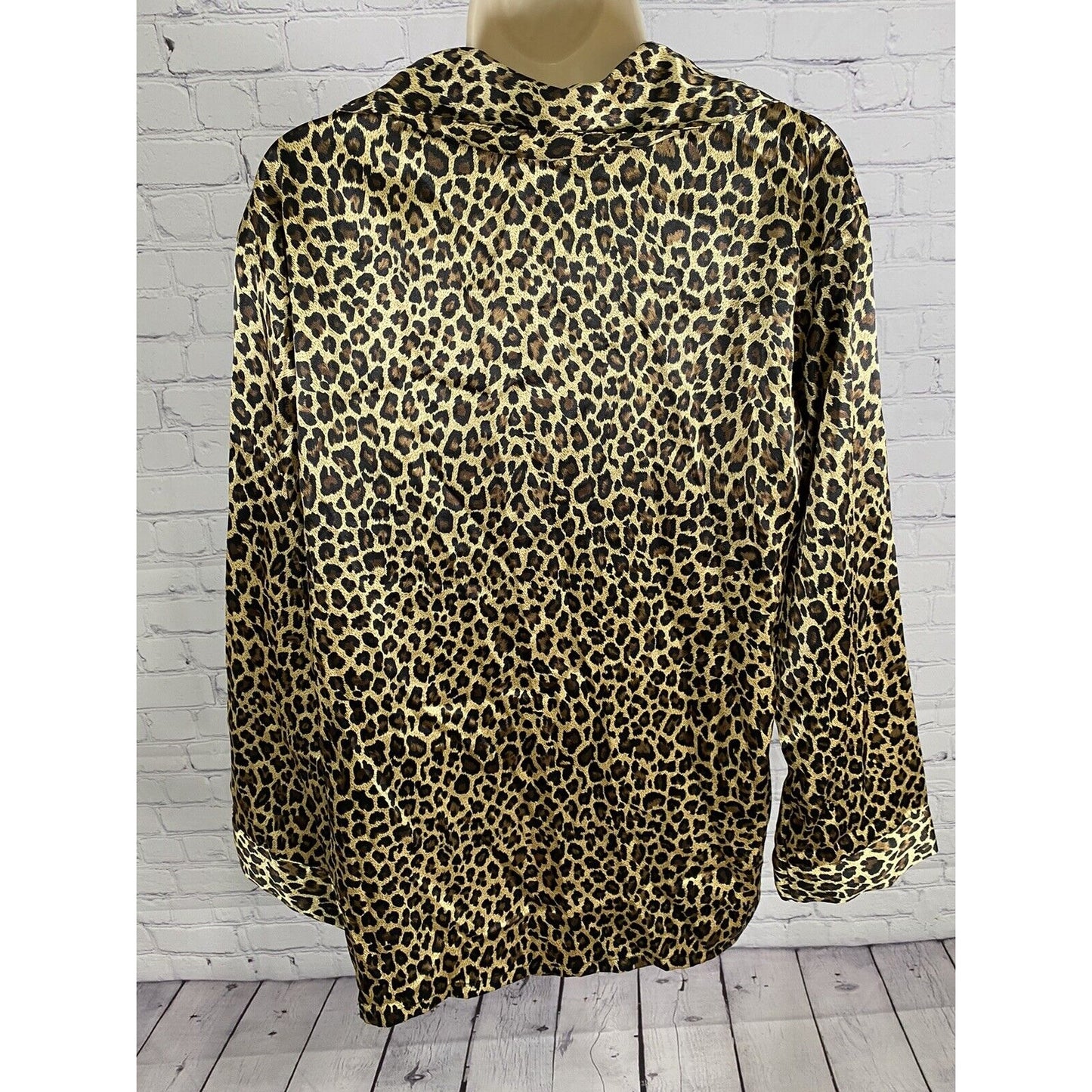 Victorias Secret Gold Cheetah Print Satin Long Sleeve Button Up Pajama Shirt S