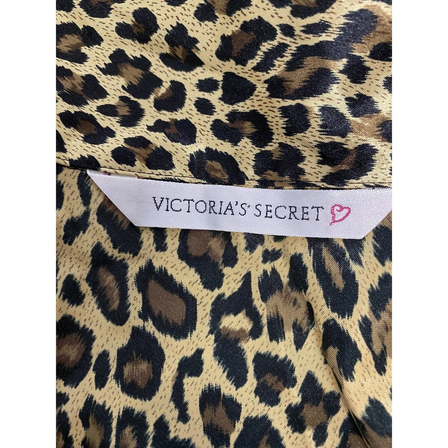 Victorias Secret Gold Cheetah Print Satin Long Sleeve Button Up Pajama Shirt S