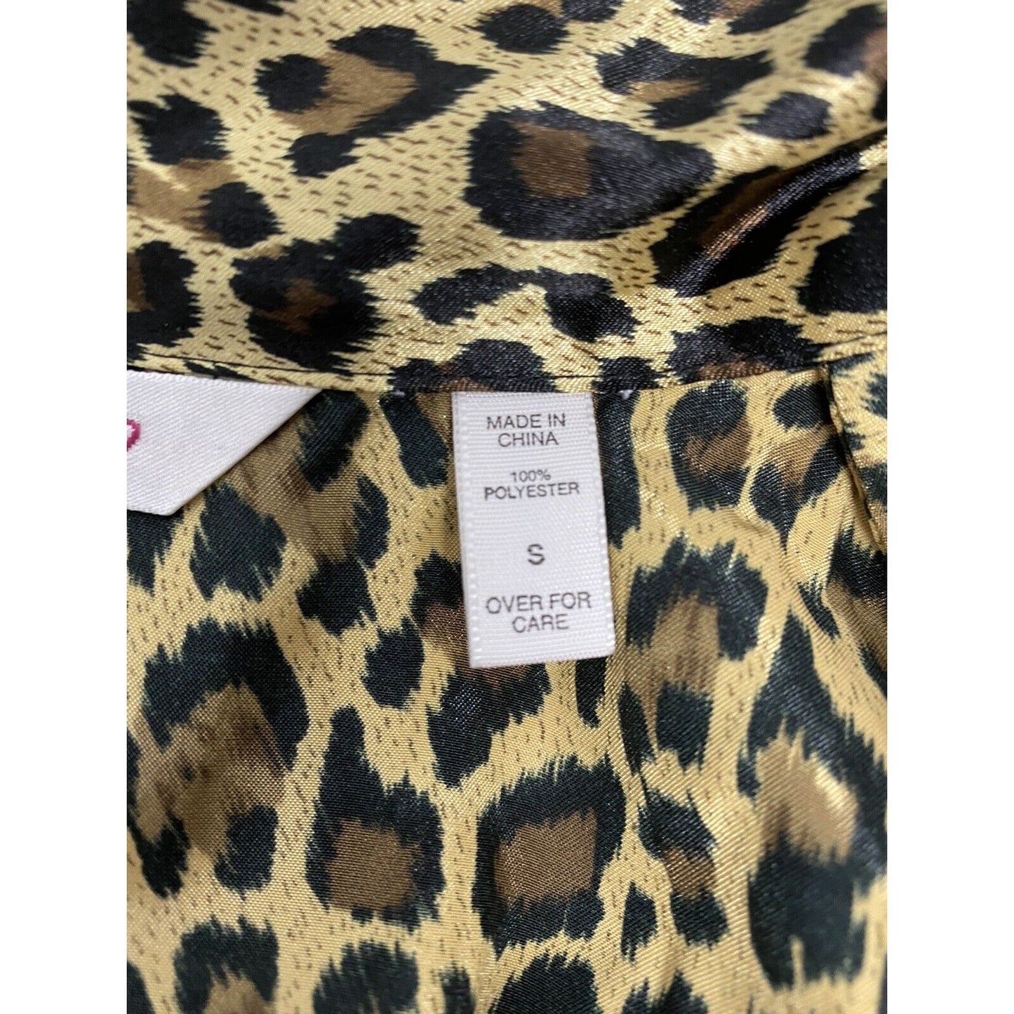 Victorias Secret Gold Cheetah Print Satin Long Sleeve Button Up Pajama Shirt S
