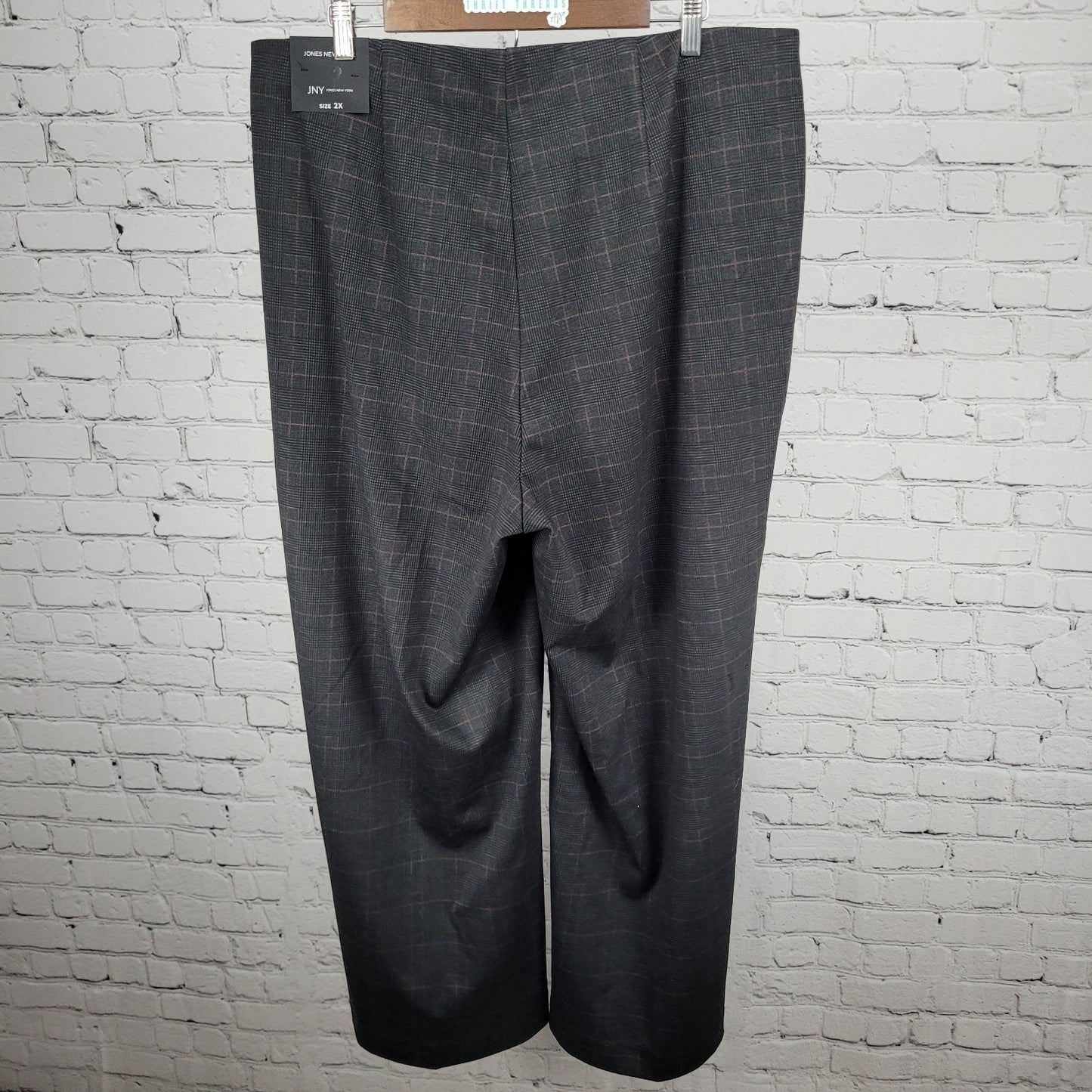 NWT Jones JNY Black Glen Check Pull On Wide Leg High Rise Pants 2X (38x29.5)
