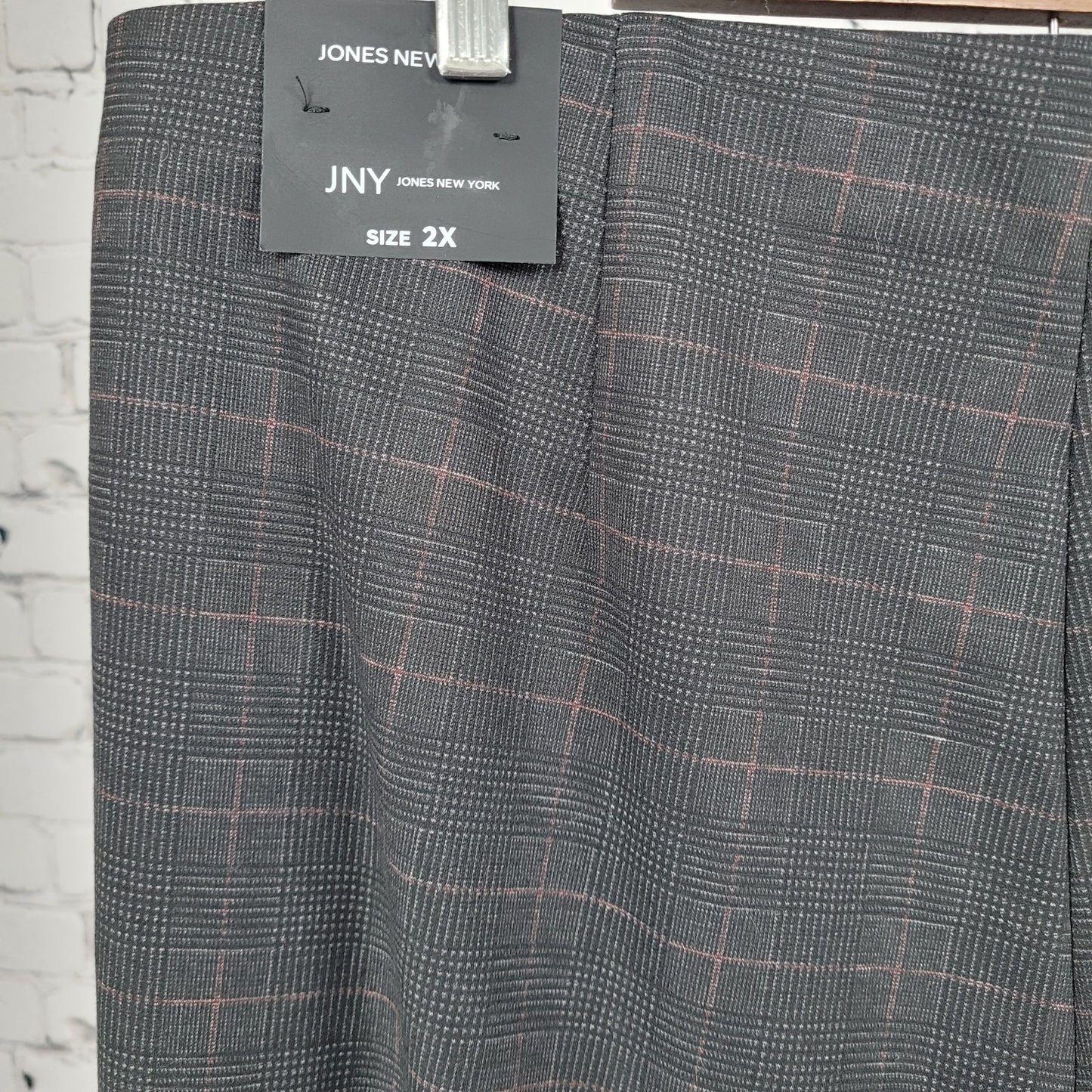 NWT Jones JNY Black Glen Check Pull On Wide Leg High Rise Pants 2X (38x29.5)
