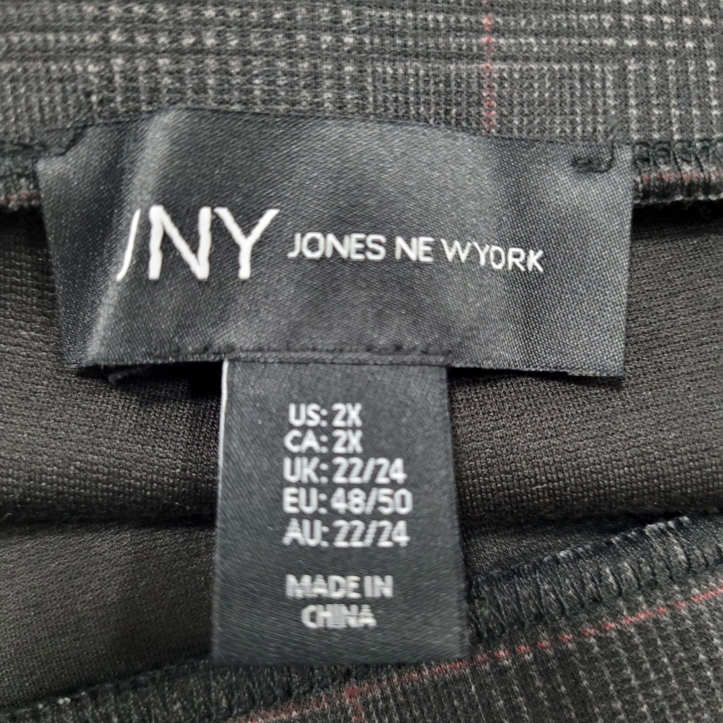 NWT Jones JNY Black Glen Check Pull On Wide Leg High Rise Pants 2X (38x29.5)
