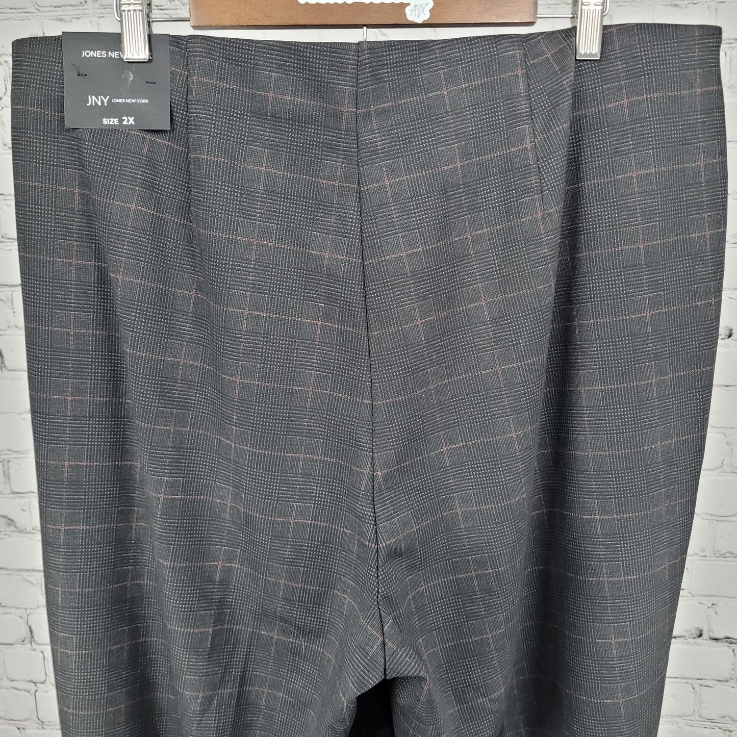 NWT Jones JNY Black Glen Check Pull On Wide Leg High Rise Pants 2X (38x29.5)