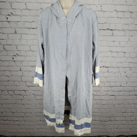 Dreamweaver Textiles Blue White 100% Cotton Long Sleeve Hooded Robe One Size O/S