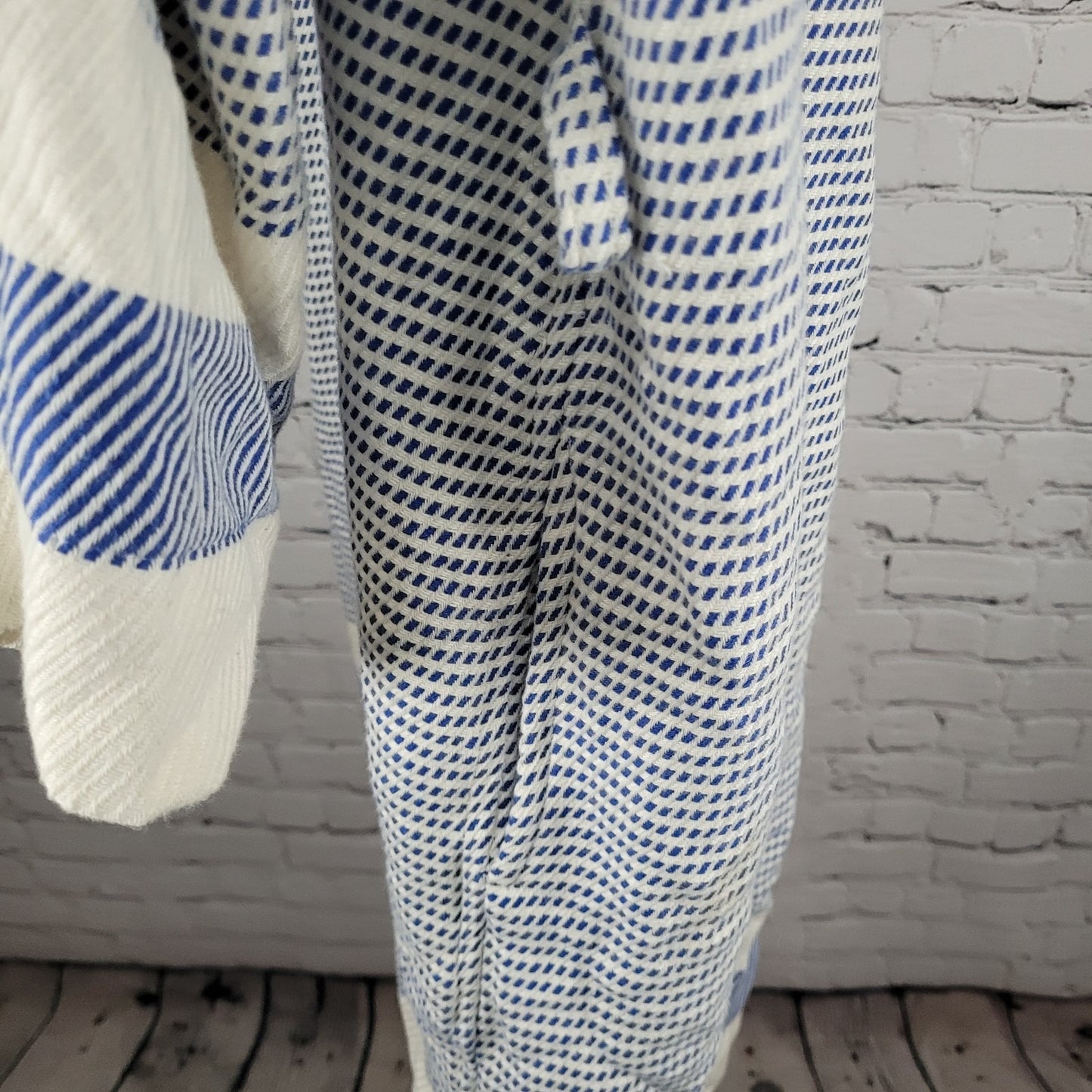 Dreamweaver Textiles Blue White 100% Cotton Long Sleeve Hooded Robe One Size O/S