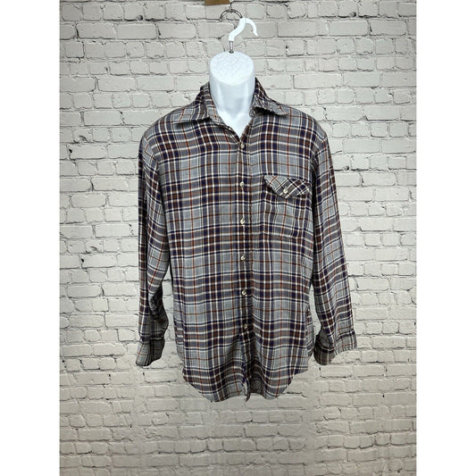 VTG Kings Road Lightweight Long Sleeve Blue Orange Gray Button Up Shirt Men’s L