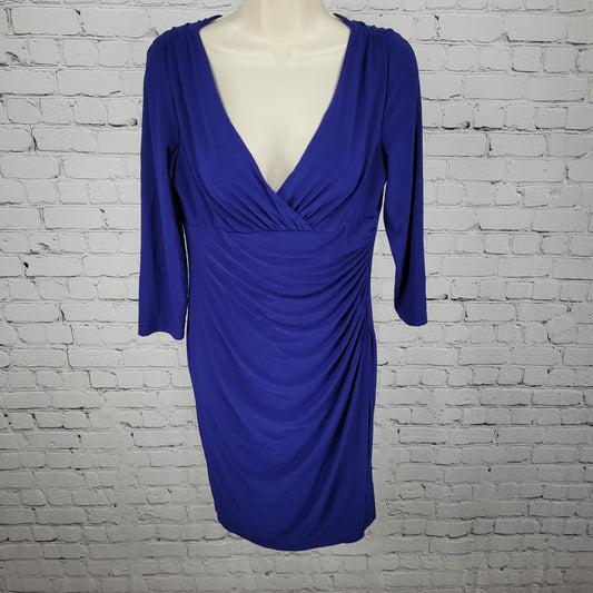 Lauren Ralph Lauren Royal Blue Ruched Plunge 3/4 Sleeve Dress Size 8P