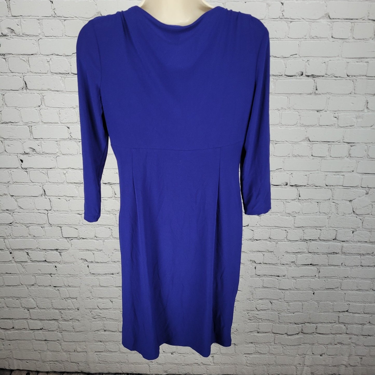 Lauren Ralph Lauren Royal Blue Ruched Plunge 3/4 Sleeve Dress Size 8P