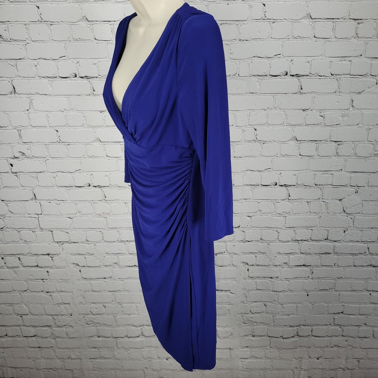 Lauren Ralph Lauren Royal Blue Ruched Plunge 3/4 Sleeve Dress Size 8P