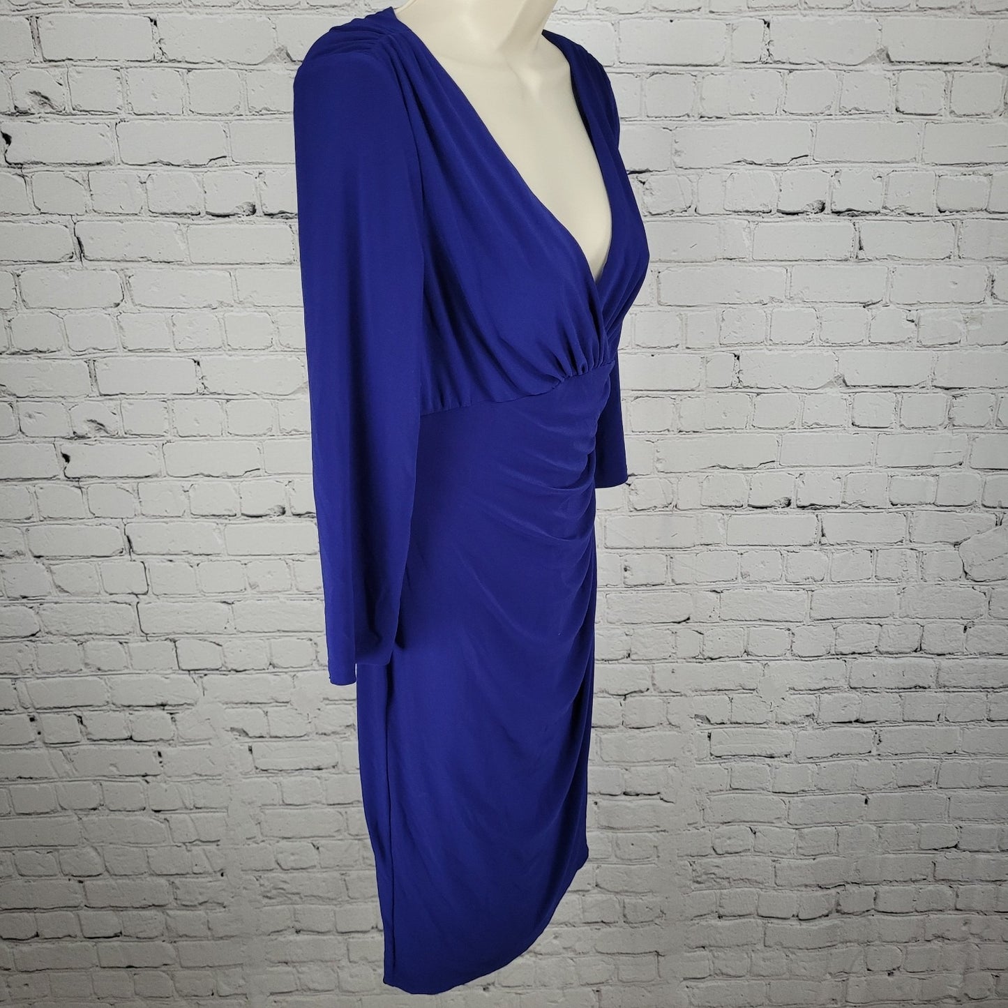 Lauren Ralph Lauren Royal Blue Ruched Plunge 3/4 Sleeve Dress Size 8P