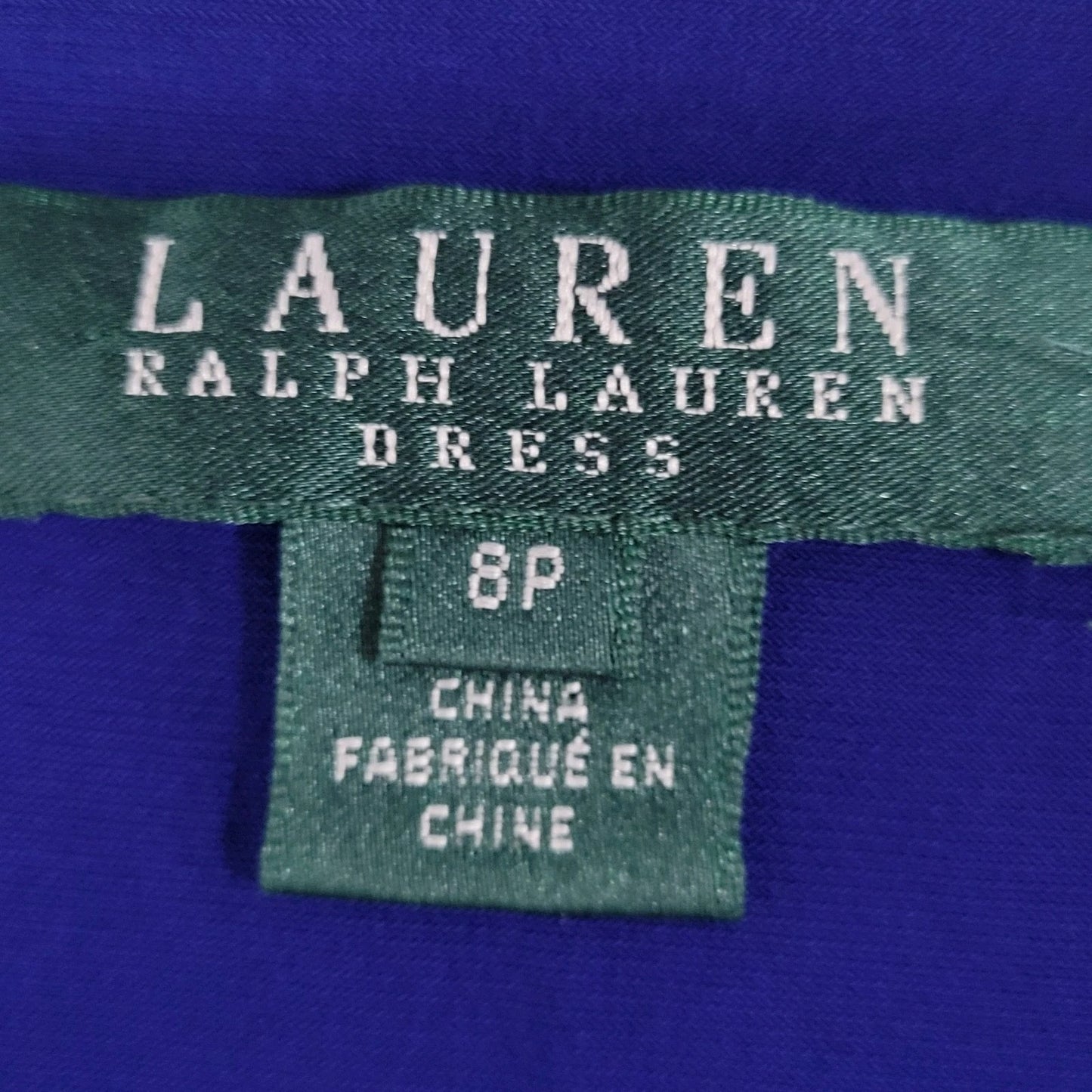 Lauren Ralph Lauren Royal Blue Ruched Plunge 3/4 Sleeve Dress Size 8P