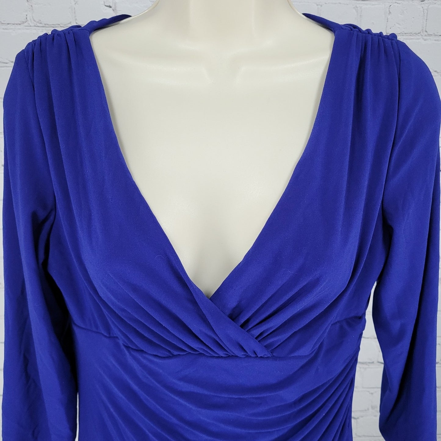 Lauren Ralph Lauren Royal Blue Ruched Plunge 3/4 Sleeve Dress Size 8P