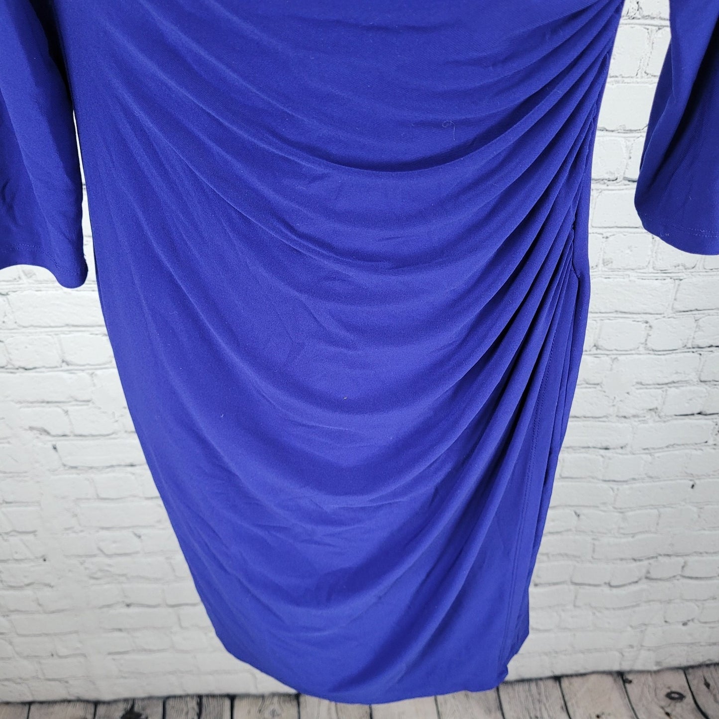 Lauren Ralph Lauren Royal Blue Ruched Plunge 3/4 Sleeve Dress Size 8P