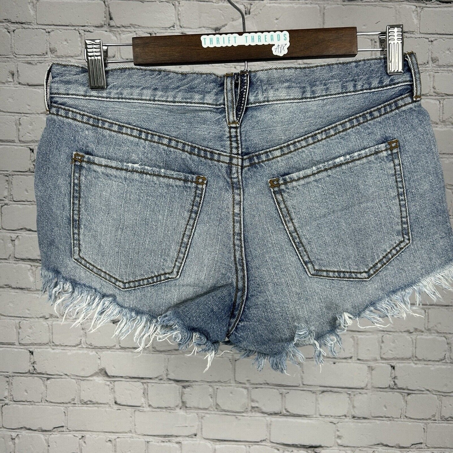 We The Free Light Blue Denim Cotton Distressed Jean Hot Shorts Size 26 (29X2)