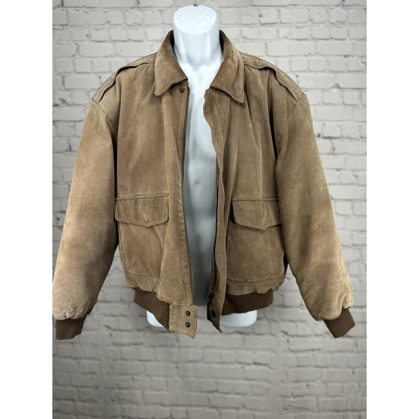 Comint Brown 100% Genuine Leather Lined Long Sleeve Bomber Jacket Size Large L