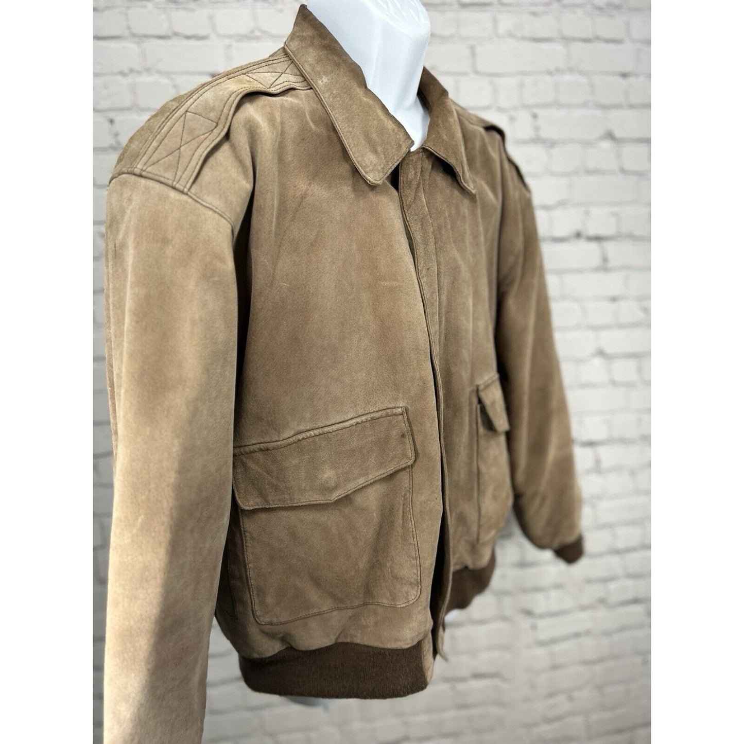 Comint Brown 100% Genuine Leather Lined Long Sleeve Bomber Jacket Size Large L