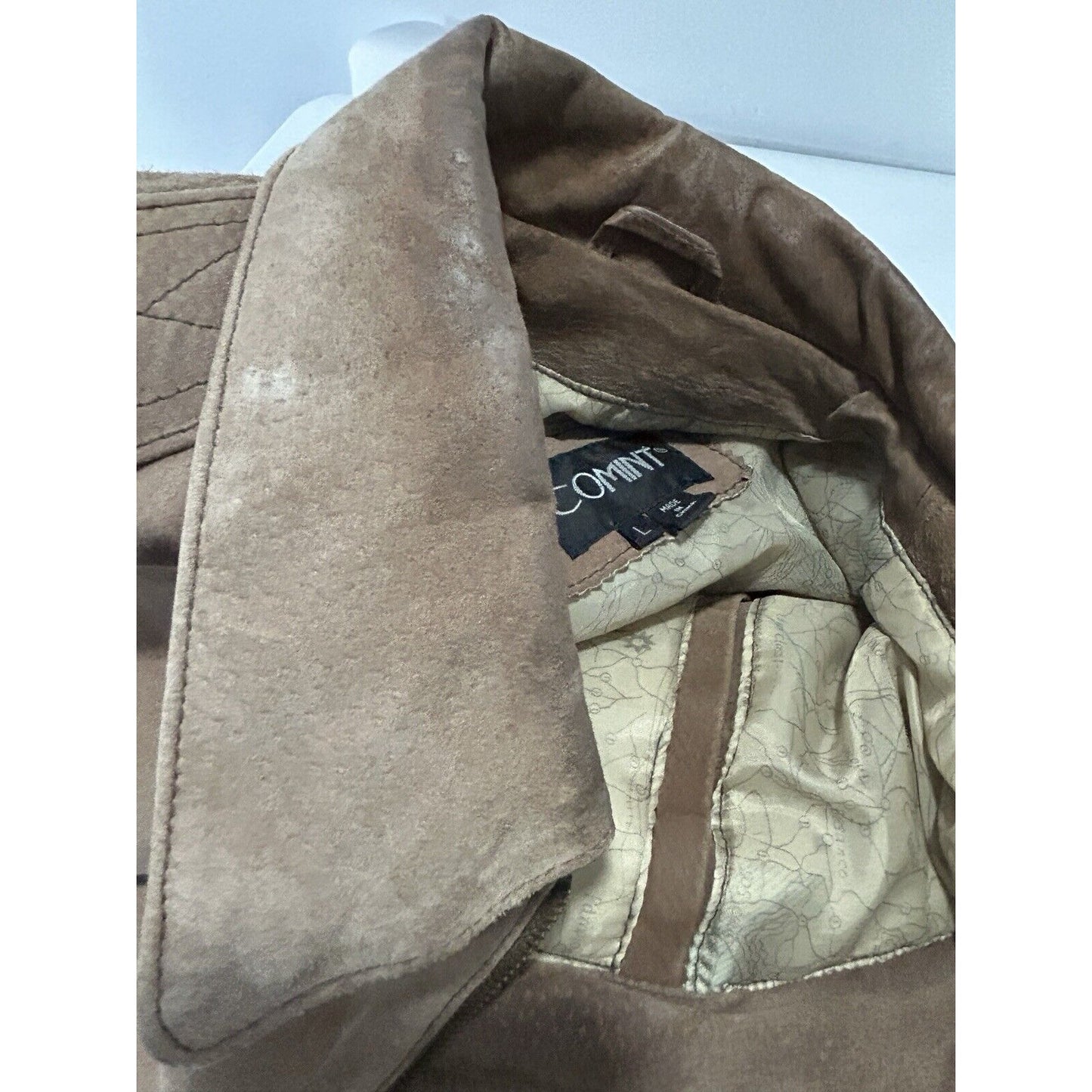 Comint Brown 100% Genuine Leather Lined Long Sleeve Bomber Jacket Size Large L