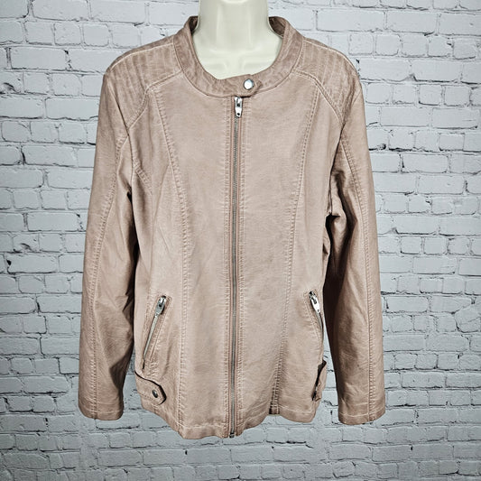 Sebby Pink Blush Faux Vegan Leather Full Zip Stretch Knit Sides Moto Jacket XL
