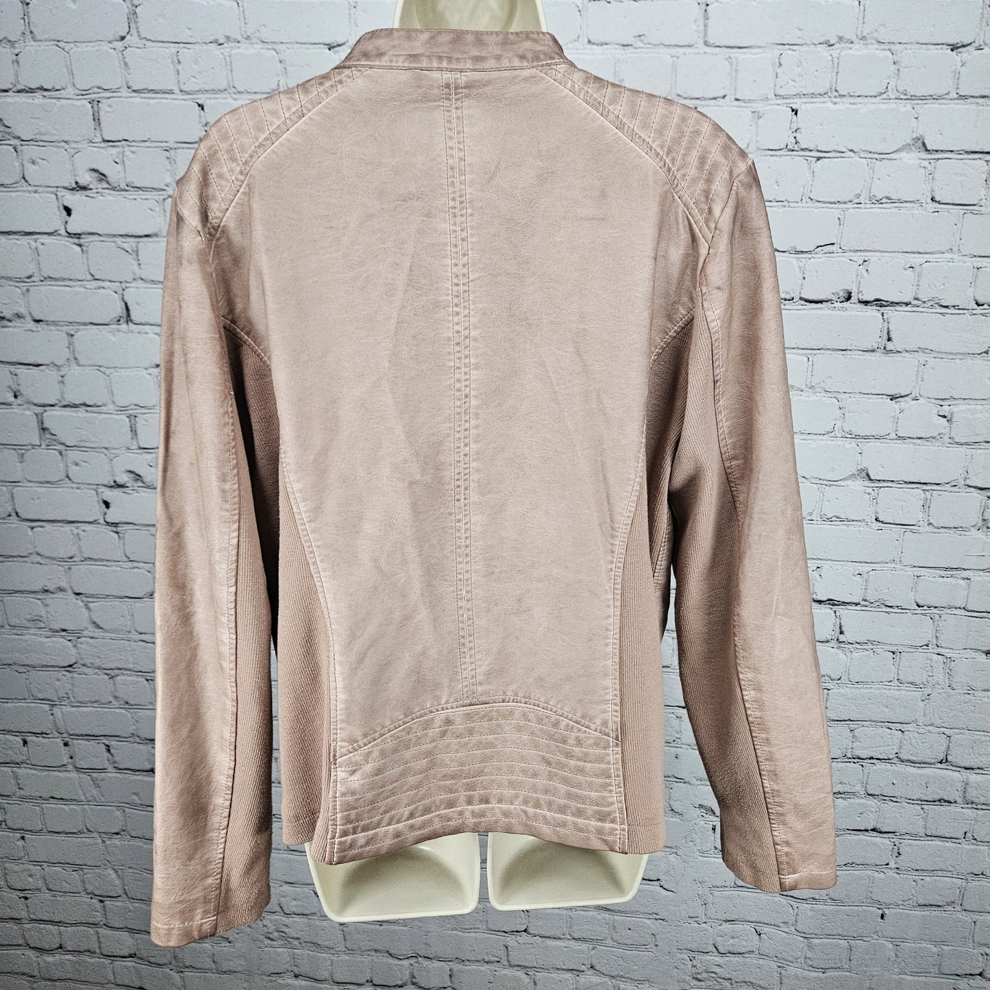 Sebby Pink Blush Faux Vegan Leather Full Zip Stretch Knit Sides Moto Jacket XL