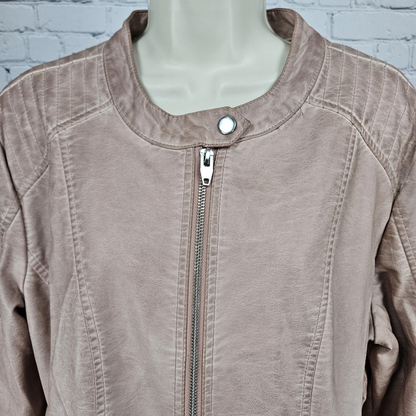 Sebby Pink Blush Faux Vegan Leather Full Zip Stretch Knit Sides Moto Jacket XL