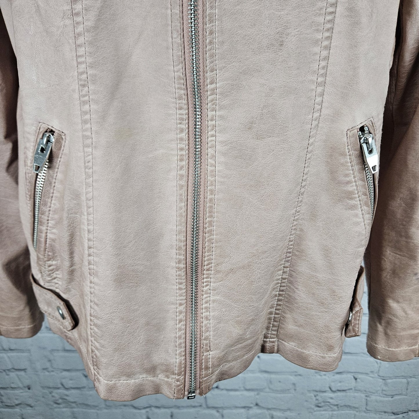 Sebby Pink Blush Faux Vegan Leather Full Zip Stretch Knit Sides Moto Jacket XL