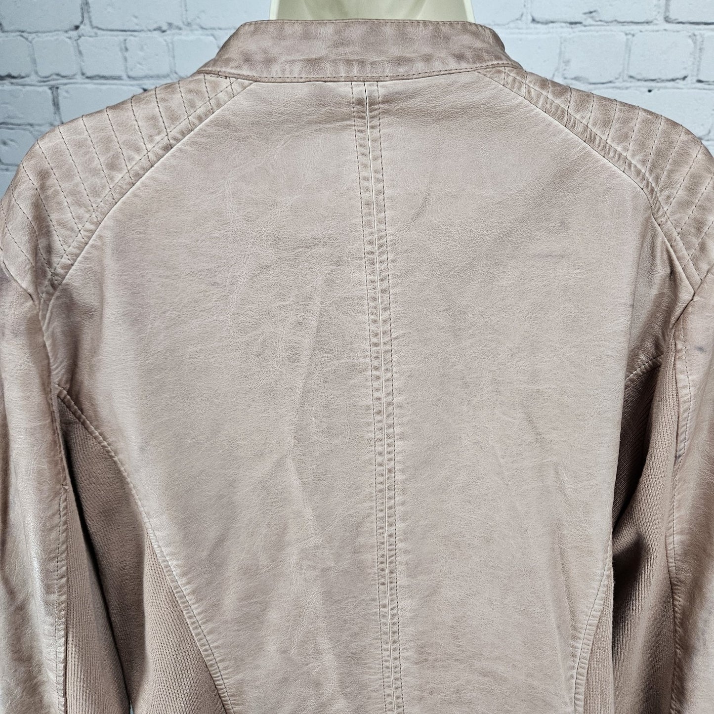 Sebby Pink Blush Faux Vegan Leather Full Zip Stretch Knit Sides Moto Jacket XL