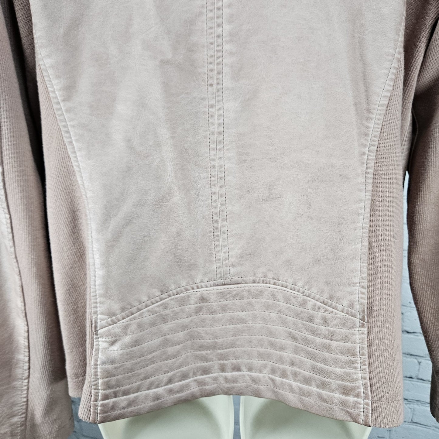 Sebby Pink Blush Faux Vegan Leather Full Zip Stretch Knit Sides Moto Jacket XL
