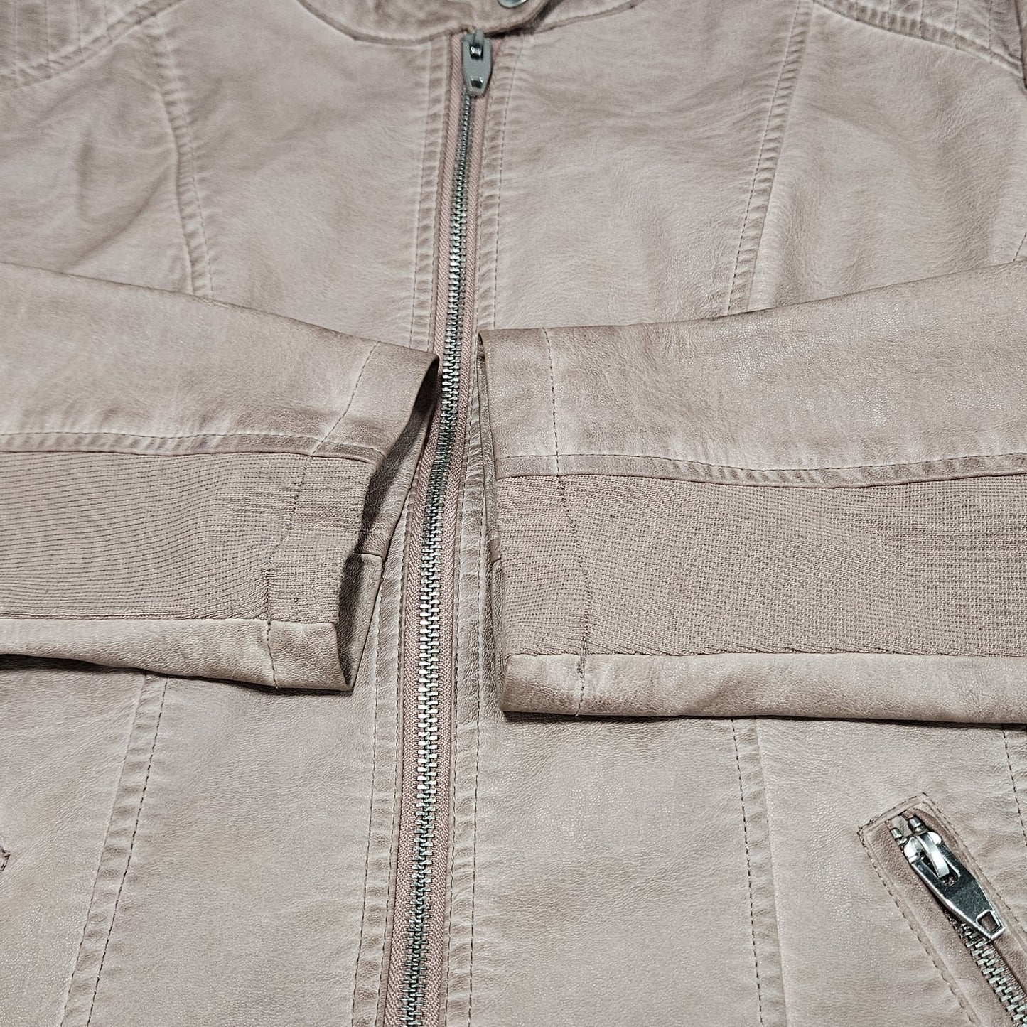 Sebby Pink Blush Faux Vegan Leather Full Zip Stretch Knit Sides Moto Jacket XL